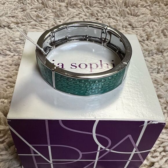 Lia Sophia Quench Stretch bangle Bracelet- silver and turquoise color NWT was$58 - Picture 4 of 9